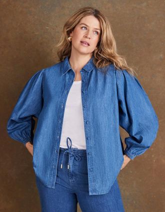 Live Unlimited London Womens Blue Denim Button Through Shirt - Size: 26