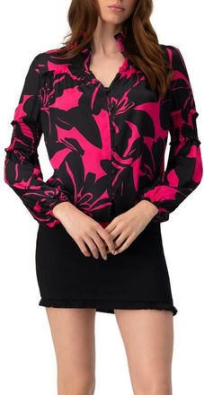 Ivonne Long Sleeve Smocked Blouse with High Neck in Fuchsia at Nordstrom, Size 14