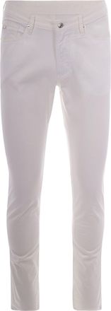 Emporio Armani Snow White Slim Fit Five-Pocket Pants with Leather Details