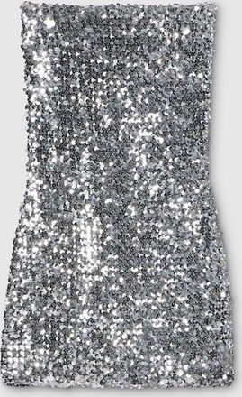 Gucci Embroidered Sequin Elastic Fabric Dress, Silver, Ready-to-wear