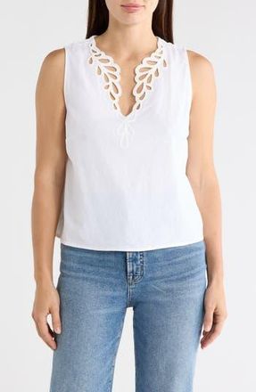 Ellen Tracy Embroidered Eyelet Sleeveless Top in White at Nordstrom Rack, Size X-Small