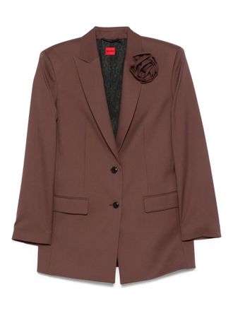 HUGO BOSS rose-embellished blazer - women - Viscose/Polyester/Polyester/Viscose/Elastane - 40 - Brown