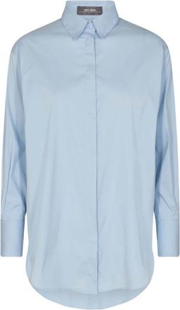 Mos Mosh Lichtblauwe Enola Blouse met Grafische Sneden - Dames - Overhemden - Blauw - XS - Katoen - Overhemden