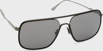 Tom Ford Men & apos;s Cliff Metal & Leather Aviator Sunglasses