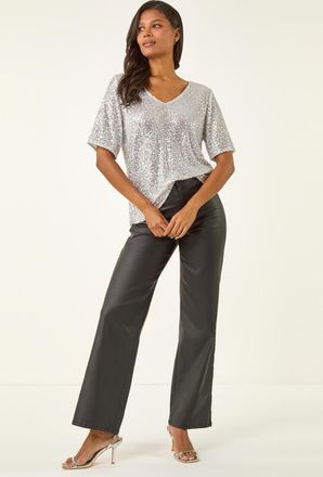 Roman Sequin Embellished V-Neck Top