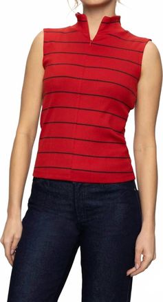 Sanctuary Sleeveless Zip Mock Top In Red/black Stripe