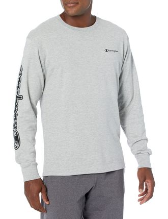 Champion Mens, Classic Graphic, Soft and Comfortable T-Shirts, Script Logo (Reg. Or Big & Tall), Gray, M