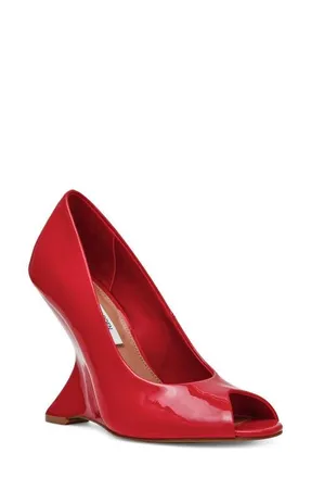 Steve Madden Palmetto Peep Toe Wedge Pump in Red Patent at Nordstrom, Size 8.5