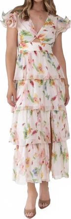 Astr Emporia Tiered Maxi Dress In Cream Pink Floral