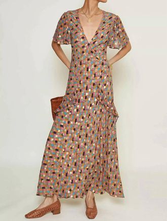 Rixo Womens Evie Dress In Klimt Stamp Foil Dahlia