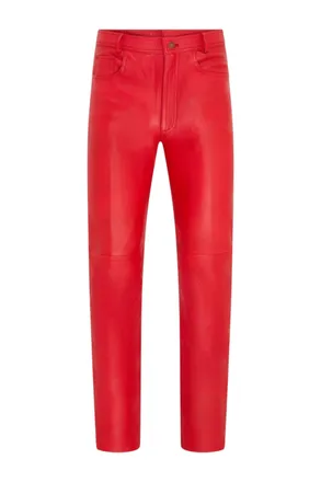 Infinity Leather Mens Red Lamb Leather 501 Biker Jeans - Istanbul