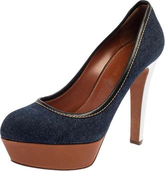 Sergio Rossi Blue Denim And Leather Platform Pumps