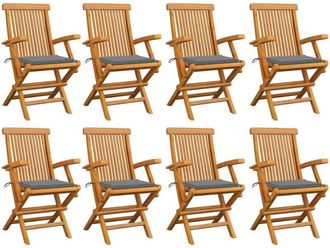 vidaXL Sillas De Jard&iacute;n 8 Uds Madera Maciza De Teca Con Cojines Grises Vidaxl