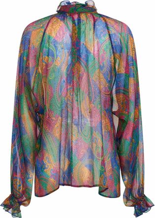 Etro Womens Geometric Paisley-Pattern Silk Crepon Blouse Shirt