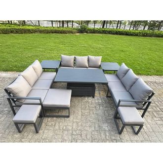 Fimous Aluminum Modern Patio Conversation Set with Lifting Table, 2 Side Table in Dark Grey