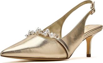 Lilly Pulitzer Tamara Pearl Kitten Heel Womens Sandals Gold Metallic : 9.5 M, Leather