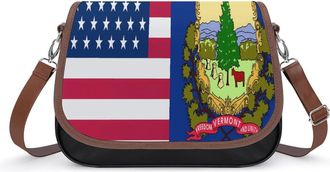 Generic Flag of U.S.A And Vermont Crossbody Bags for Women Fashion Leather Shoulder Handbags With Adjustable Strap