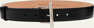 Alexander McQueen T-bar Buckled Logo Engraved Belt from