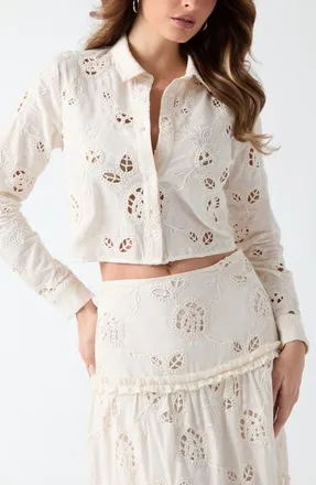 Guess Lenora Embroidered Eyelet Crop Top in White at Nordstrom, Size X-Small