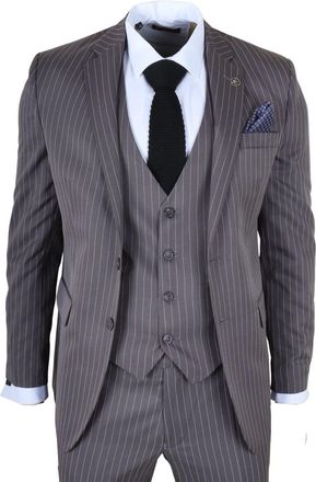 TruClothing Classic Pinstripe 3 Piece Suit Tailored Fit Formal Set