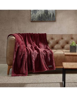 Eddie Bauer Ribbed Super Soft Stripe Solid Microfleece-Reversible Throw Blanket