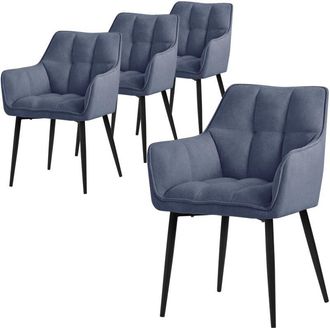 ML Design Ml-design - Set 4x Silla De Comedor Con Respaldo Y Reposabrazos Asiento Acolchado Azul Tapizado De Tejido De Rizo Con Patas De Metal Sill&oacute;n De Dise&ntilde;o 