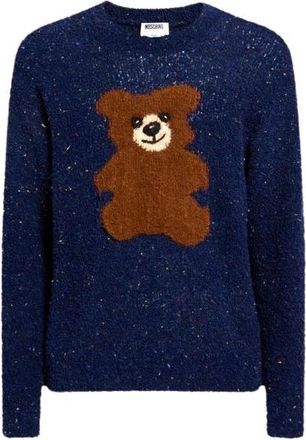 Moschino Teddy Bear Boucl&eacute; Wolle-Mix Trui - Heren - Ronde hals truien - Blauw - L - Wol - Truien & Vesten