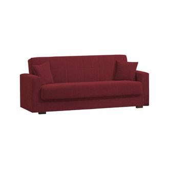 Dmora Dmora - Sof&aacute; Cama Dlunett, Sof&aacute; Cama Contenedor Lineal 3 Plazas, Sof&aacute; De Sal&oacute;n En Tela Acolchada Con Apertura Clic-clac, 212x80h87 Cm, Rojo