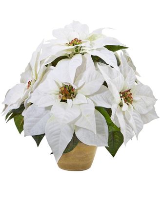 Nearly Natural Poinsettia Artificial Arrangement In Ceramic Vase