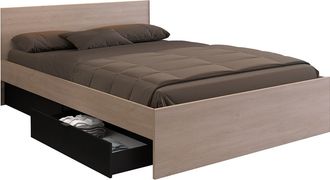 Vente-Unique Cama con 2 cajones 160 x 200 cm - Color: natural y negro - VELONA