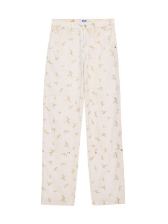 Msgm Light Beige Floral Print Trousers