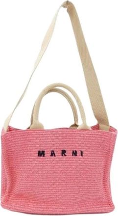 Marni Pre-owned Handbags, female, Pink, Size: ONE SIZE Pre-owned East-West Cotton Nylon Tote Bag