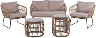 Beliani Conjunto De Jard&iacute;n 4 Plazas De Rat&aacute;n Beige 2 Mesas Cojines Exterior Ravello