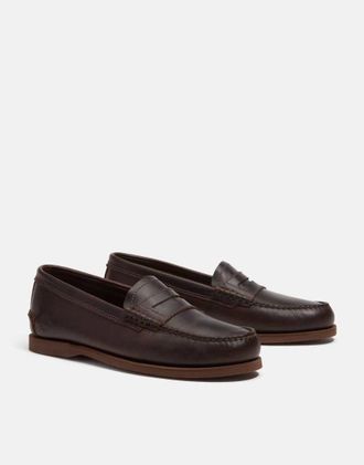Timberland Mocassini classici da barca marrone scuro in pelle pieno fiore