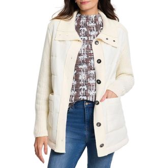 Nic+Zoe Mix Media Quilted Puffer Jacket In White