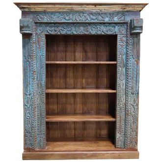 Wanderlust Deco Estanter&iacute;a Libreria De Madera Artesanal Azul 180x55x217h Cm