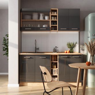Vicco Cocina Vers&aacute;til R-line, Antracita Brillo Intenso/roble Dorado El&eacute;ctrico, 160 Cm, Et Antracita