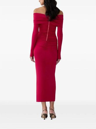Carolina Herrera Off-Shoulder Long-Sleeve Dress - Red