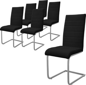 ML Design Ml-design Set 6x Sillas De Comedor Basculante Con Respaldo Alto Asiento Cantilever Negro De Polipiel Tapizado Con Patas De Metal Sill&oacute;n Dise&ntilde;o Ergon&oacute;m
