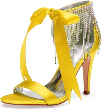 Generic Heels Wedding Bridal Shoes Women Open Toe Stiletto High Heeled Sandals for Prom, Party, Daily 10.5Cm,Yellow,3 UK