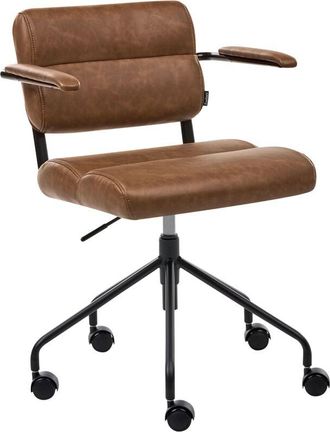 Beliani Office Chair Brown Faux Leather Swivel Adjustable Height with Armrests Home Office Study Traditional CANDOR
