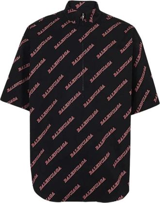 Balenciaga Bedrukte katoenen chemise met korte mouwen - Heren - Korte mouwen Overhemden - Zwart - XS - Katoen - Overhemden