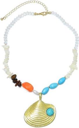 Adornia Mixed Bead Shell Pendant Necklace in Blue/Gold at Nordstrom Rack