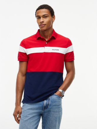 Tommy Hilfiger Mens Regular Fit Hilfiger 85 Colorblock Polo - Medium Red - XXXL