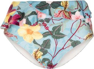 PatBo Hibiscus ruffle-detail bikini-brief - women - Polyamide/Elastane - S - Blue