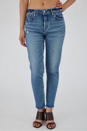 Moussy Vintage Avenal Tapered Mid Rise Jeans In Blue