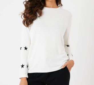 French Kyss Star Sleeve Round Neck Top In Ivory/black