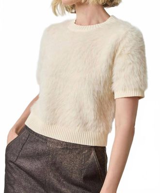 Lilla P Short Sleeve Brushed Crewneck Top In Ivory