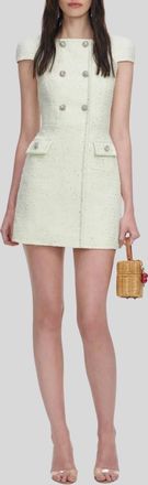 Self Portrait Boucle Mini Dress In Lime