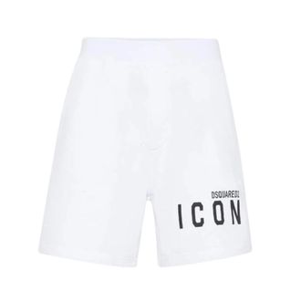 Dsquared2 Mens Icon Logo Relaxed White Shorts Cotton - Size Medium